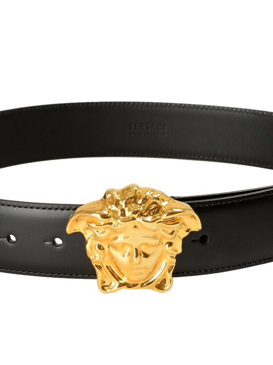 Versace Black 100% Leather Gold Medusa Head Decorated Belt US 32 IT 80